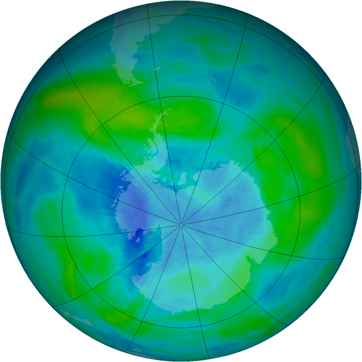 Antarctic ozone map for 19 March 1989
